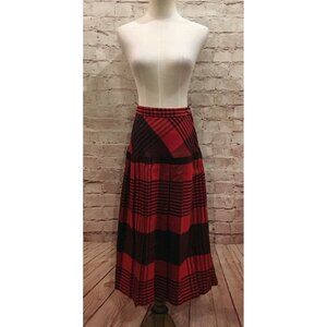 Marilyn Togs Red Plaid Midi Wool Skirt High Waist Vintage 60’s Size 9 Waist 24"